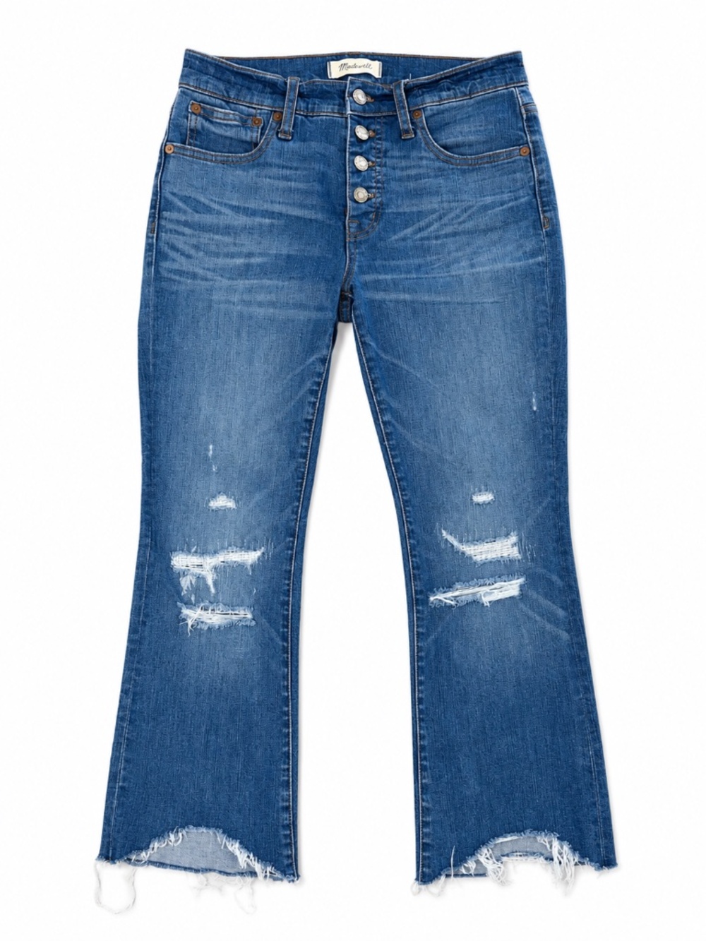Madewell Cali Demi Boot Jeans Size 26 Button Fly Raw Hem Distressed Crop